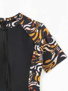 Conjunto Traje De Baño De 2 Pieza Con Estampado Tropical Y Empalme Para Mujer,Ideal Para Vacaciones Y Playa - Negro - Ver 6