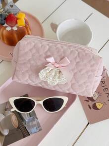 1 件粉色和蓝色条纹/熊/花朵/蝴蝶结甜心蕾丝绗缝化妆收纳包高颜值甜美清新 Ins 风格学生女生手提包旅行收纳包洗漱包大容量学生通用笔袋可存放化妆品、护肤品、笔、手机、零钱、钥匙、珠宝等生日礼物、返校礼物、周年纪念礼物度假旅行必需品暑假学校用品包女士旅行包化妆包 - 彩色 - 查看 12