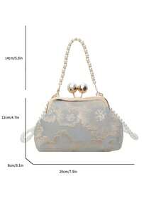 新款中国风刺绣手提包女2024夏季新款时尚手提珍珠手拿包斜挎包 - 淺藍色 - 查看 9