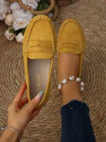 2025 Nouvelles Mocassins Femme Mode Plates à Bout Rond, Dessus en Laine de Mongol, Semelle Souple Légère et Antidérapante, Chaussures Plates Polyvalentes
