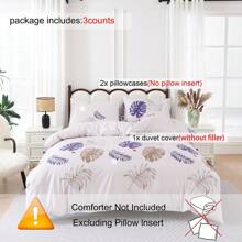 3Pcs Purple & Coffee Tropical Plant Leaf Quilt Set (2*Pillowcase, 1*Duvet Cover, No Core) Simple And Fresh Bedding, Super Soft And Comfortable, Zipper Sealing, Universal For All Seasons, Ideal For Decorating Bedrooms, Rooms And Dormitories.