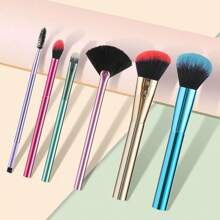 مجموعة من 6 فرش مكياج ذات مقابض متلونة مطلية بالكهرباء، فرش مكياج محمولة للأساس والظلال والرموش، أدوات تجميل فريدة وأنيقة