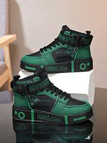 1 Paar Herren Lässig High Top Sportschuhe, weich & bequem Paar Schuhe, zufälliges bedrucktes Modedesign, geeignet für alle Jahreszeiten, 2025 neuer Stil Geschenk für Studenten, Gym 2000er Jahre Stil Valentinstag Ideen