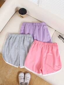 3件套女童休闲运动风字母印花下摆短裤，夏季