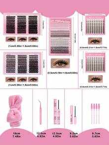 1260pcs, D Curl, Lash Clusters Lash Extension Kit DIY Lash Clusters Eyelash Extension Kit, 5-18mm 30D 40D 50D Individual Lashes Kit With Lash Bond And Seal, Lash Tweezers, Remove, Brush, Headbands, For Self Use (5-18mm, Kit) Lash Clusters Kit, Lashes, Eyelashes, Fake Lashes