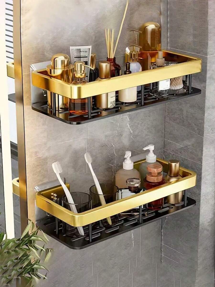 2 buah Rak Penyimpanan Kamar Mandi, Rak Sudut Kamar Mandi Aluminium yang Dipasang di Dinding, Anti Karat, Rak Penyimpanan Kamar Mandi Tanpa Bor, Digunakan untuk Menyimpan Kosmetik dan Perlengkapan Mandi di Kamar Mandi, Wastafel, Dapur - MultiWarna - View 1