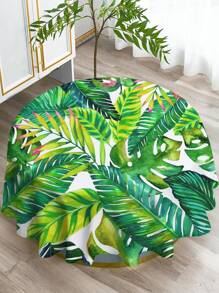 1pc Tropical Leaf Printed Tablecloth, Modern Polyester Rectangular/Round Waterproof Tablecloth, Digital Printing Suitable For Living Room, Outdoor Dining, Small Round Table