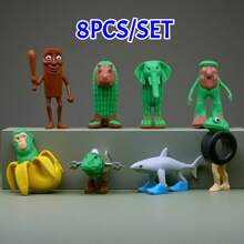 Set Of 8 Wacky Italian Plastic Figurine Brainrot Tung Tung Tung Sahur Tralalero Tralala Funny Desktop Decor, Gag Gift For Halloween Christmas Birthday | Quirky Folk Art Style Sculptures, Unique Shelf Display