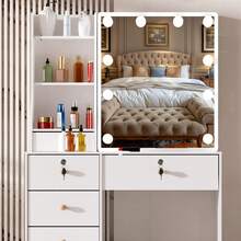 Dressing Table With 6 Drawers Mirror Stool Set Bedroom Makeup Desk Vanity Table - 白色 - 查看 4