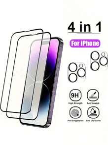 4-in-1 Set gehärteter Glas Bildschirmschutz für 11/12/13/13 Pro/13 Pro Max, 14/14 Pro/14 Plus15/16/16pro/16pro Max - 2 Stücke HD Kratzsichere Bildschirmschutzfolien mit 2 Stücke Kamera Objektiv Schutz, abweisend gegen Fingerabdrücke, blasenfrei