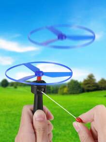1/2/3/4/5 Sets Random Color Plastic Pull Line UFO Flying Disc Toy, Flying Saucer, Flying Disc Launcher Toy For New Year/Halloween/Thanksgiving/Christmas/Birthday Gifts, Plastic Toy, Party Small Gift, Stress Relief Toy, Decompression Toy, Indoor/Outdoor Toy