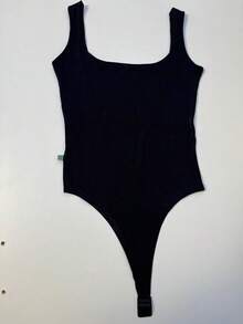 Suplex Tank Top Bodysuit Simple Casual Elegant - 黑色 - 查看 2