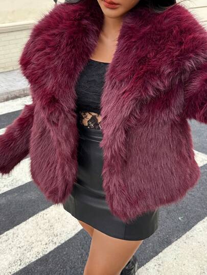 DEEKA秋冬新款加厚仿狐狸毛领连帽中长款人造皮草大衣年轻时尚