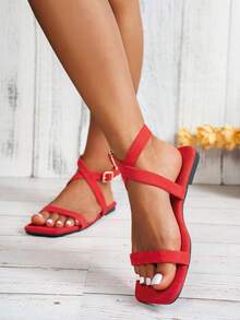 女士凉鞋露跟平底穆勒鞋一脚蹬帆布凉鞋优雅绒面革休闲鞋户外平底鞋