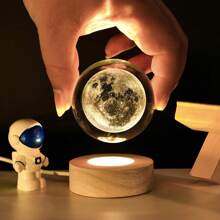 6cm 3D Planet Crystal Ball LED USB Night Light Solar System Galaxy Table Lamp Moon Sphere Saturn Planets Decorative Lamp For Bedroom Decoration Birthday Gifts, Warm White Lights