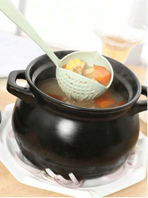 1pc High-Quality 2-In-1 Soup And Strainer Ladle - Long Handle, Suitable For Hotpot And Soups, Food-Safe Kitchen Utensil, Soup Ladle