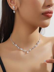 1 Set Fashion Jewelry Including Necklace, Earrings, Bracelet, Elastic Ring, Suitable For Women Everyday Wear