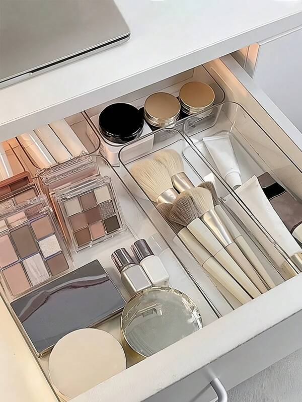 5/6/7/8pcs Transparent Drawer Inserts Organizer Boxes, Makeup Cosmetic Storage Bins, Desktop Divider Organizers, Suitable For Makeup, Office Supplies, Miscellaneous Items For Women Storage Organizer Travel Essentials Back To School