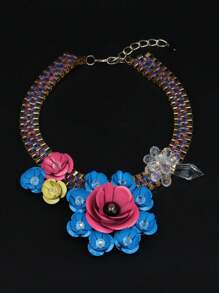 1pc Luxury Gem Flower Pendant Necklace, For Women's Party/Event Dress Up, European & American Style