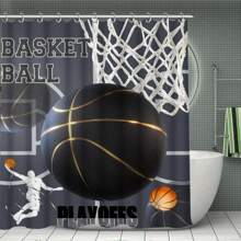 1 pièce de rideau de douche avec motif de basketball, en tissu de polyester opaque avec crochets. Décoration murale et de salle de bain pour la douche, convient pour toutes les saisons et les rentrées scolaires