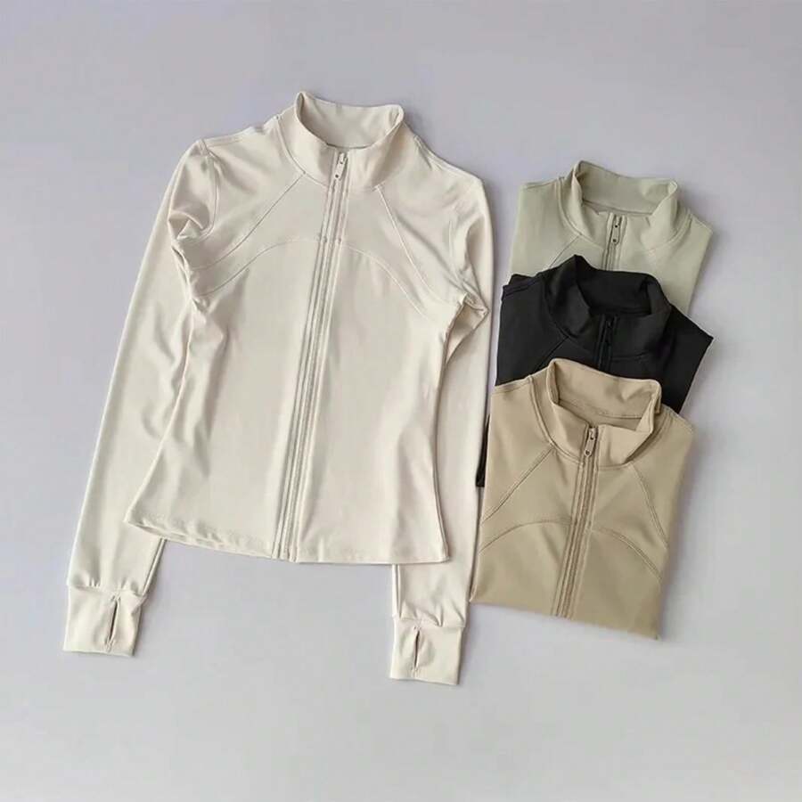 Zippered Sports Jacket For Women Yoga Suits Slim Fit Training For Jogging Long-Sleeved Quick-Drying Cardigan Jacket Top
