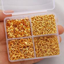350pcs/Box DIY Jewelry Findings Kit, Includes: 50pcs Lobster Clasps, 100pcs Open Jump Rings, 100pcs Crimp Beads, 100pcs Double Cones, Sturdy & Easy To Operate, Jewelry Connectors, Charms, Pendants, Beading Supplies For DIY Crafting, Necklace, Bracelet Making