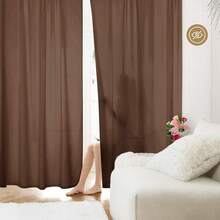 New  Non-See-Through Brown Privacy Sheer Curtains, 52 X 45 Inch Long 2 Panels Sheer Curtains Light Filtering Window Drap For Bedroom Living Room - Brown 52 W x 45 L (Pack -2) - View 2