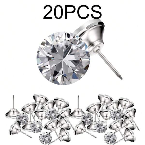 20 Stück Kristall Möbel Knöpfe, Kristall Möbelnägel mit klarem Kristallkopf, imitierte Diamantknöpfe für Nähen, DIY Sofa und Wanddeko