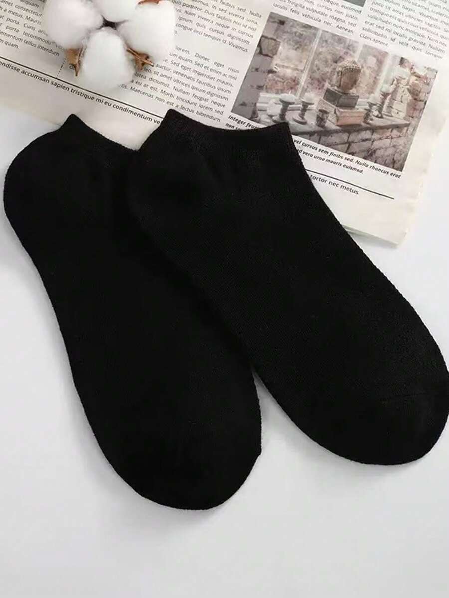 5 Paia Di Calzini Alla Caviglia Neri Da Donna, Tinta Unita, Semplici, Per Uso Quotidiano, Dal Design Minimale Ed Elegante