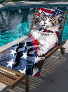 1 Stück patriotisch bedrucktes Katzen Mikrofaser Strandtuch, extra große Decke, super saugfähiges Badetuch, geeignet für Reisen, Schwimmbad, Schnorcheln, Surfen, Yoga, Camping, verschiedene Größen, Strandaccessoire Strandutensilien