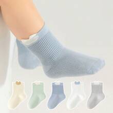 5 Pairs Baby Socks, Thin Mid-Calf Breathable For Newborns & Infants, Spring/Autumn, Non-Binding Up To 1 Year Old
