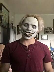 Smiling Exorcist Mask Halloween Horror Prop Cosplay Exorcist Mask White-Eyed Demon Mask