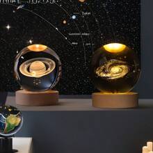 6cm 3D Planet Crystal Ball LED USB Night Light Solar System Galaxy Table Lamp Moon Sphere Saturn Planets Decorative Lamp For Bedroom Decoration Birthday Gifts, Warm White Lights