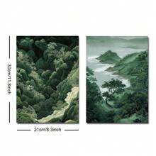 Conjunto de 2 pôsteres de parede de arte japonesa Zen Green Forest Mountain sem moldura, impressão em tela, minimalista, Japandi Wabi Sabi, pintura de paisagem abstrata para apartamento, sala de estar, quarto, decoração de casa moderna
