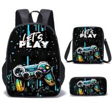 3 pièces Set de sacs à dos, Imprimé araignée/Imprimé jeu, Unisexe, Sac à déjeuner, Trousse, Sac à dos