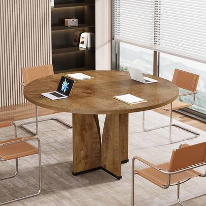 LITTLE TREE 39" Round Conference Table For 4 - Wooden Meeting Table With Sturdy Base, Modern Office Table For Negotiation, Training & Conference Rooms