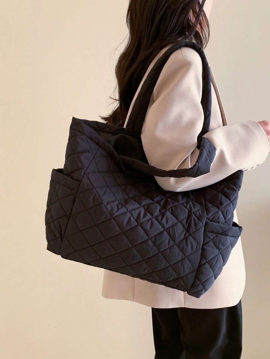 Modische karierte gesteppte bestickter Schultertasche, geräumige Tragetasche mit großer Kapazität, weich und leicht, multifunktionale Business- und Freizeittasche, mehrere Taschen, Laptop-Tasche, Fitnesstasche, Outdoor-Lernmaterialien, Reisen, Outdoor-Aktivitäten, Feiertage, sehr geeignet für Büros, Universitäten, Mittel- und Oberschulen, Arbeit, Geschäft, Pendeln, Büros