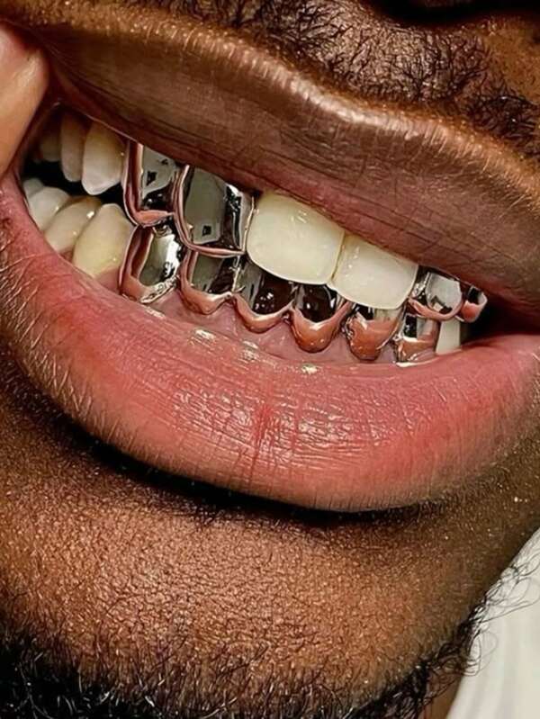 1 Set Fashionable Teeth Grillz - 2pcs Flat Top & 6pcs Bottom Open-Close Adjustable Hip Hop Teeth Jewelry, Unisex For Daily Wear, Party, Performance Prop