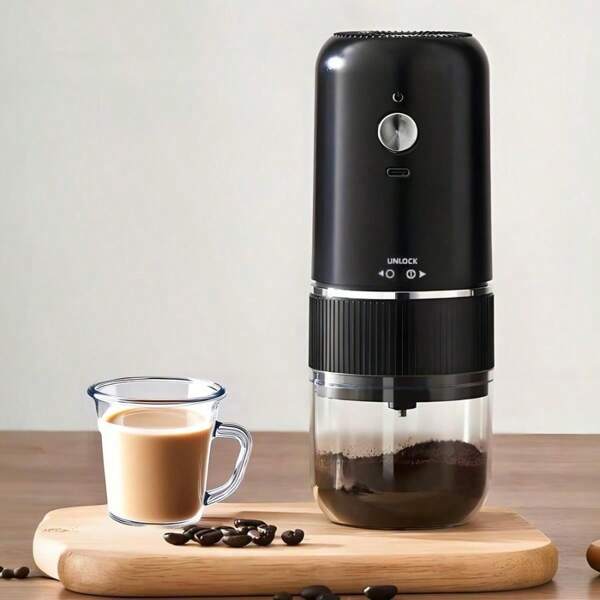 1 Stück USB aufladbarer kompakter Kaffeemühle, für Zuhause/Büro, 2 x 500mAh Batterien für lange Laufzeit, tragbare manuelle Kaffeebohnenmühle, elektrische Kaffeebohnenmühle