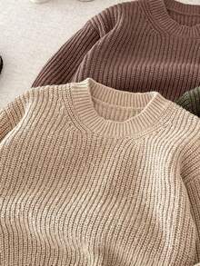 1pc Boys/Toddlers/Infants Khaki Solid Color Sweater, Children Casual Comfortable Knitted Pullover Long Sleeve, Suitable For Autumn/Winter
