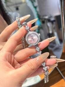 jw 1 Piece Women's Rose Gold Simple Alloy Bracelet , Exquisite Round Dial, Casual And Exquisite Highly Attractive Women's Watches Rhinestone Dial, Women's Fashion Bracelet Watches, Luxury Quartz Watches Suitable For Daily Decorations, Wear And Party Commuting Trip