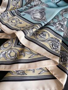 1条奢华时尚印花仿丝围巾，多功能女士头巾/披肩，适合旅行、度假、休闲场合，也可作为通勤时的颈饰。 - 藍色 - 查看 4