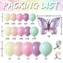109pcs Colorful Floral Balloon Arch Kit With Purple Butterfly Foil Balloons,Suitable For Spring/Summer Baby Shower, Birthday Party, Tea Party Decoration