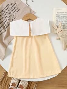 Đầm in họa tiết sọc không tay cổ thủy thủ cho bé gái, phù hợp cho mùa xuân và mùa hè - Màu vàng - Xem 2