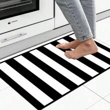 1/2 Set Modern Minimalist Black And White Striped Carpet, Living Room Carpet, Outdoor Carpet, Decorative Carpet, Hallway Carpet, Easy-To-Clean Carpet, Ideal For Bedrooms, Kitchens, And Entryways.