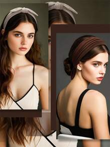 2 pièces/4 pièces Serre-têtes larges noirs en forme de nœud pour femmes, bandeaux anti-dérapants pour yoga/entraînement, accessoires capillaires en fibre de polyester, bandeau turban, tour de tête absorbant la sueur