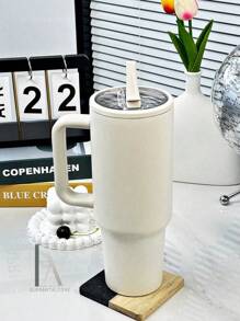 40oz Leak-Proof Insulated Stainless Steel , Foldable Direct Drinking Mouth With Straw, Handle And Leak-Proof Cover Travel Mug For Hot/Cold Drinks Back To School