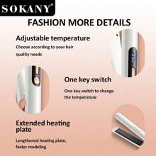 SOKANY Straightener Multifunctional Ceramic Splint, Hair Straightener, Straight Clip, Hairdressing Splint.Three-In-One Dry Curling And Straightening, Both Wet And Dry, Adjustable Temperature, Up To 950 Degrees, LED Display, Can Be Quickly Heated, The Tail Can Be Rotated 360 Degrees, Suitable For Families And Hair Salons - EU F Type Plug(220-240V) - View 5