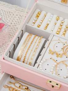 108pcs Style Simple Elegant Vintage Butterfly, Heart, Faux Pearl, Twist Knot, Lock,Rhinestone, Wide Band, Necklace, Ring, Bracelet Jewelry Set For Holiday, Party, Daily Wear - Vàng kim - 108 miếng - Xem 3