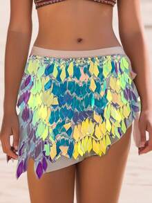 Sequin Belly Dance Hip Scarf For Women Sexy Bellydance Tassel Hip Wrap Skirt Belt Hipskirt Costume Accessories Music Festival - Multicolor - View 12